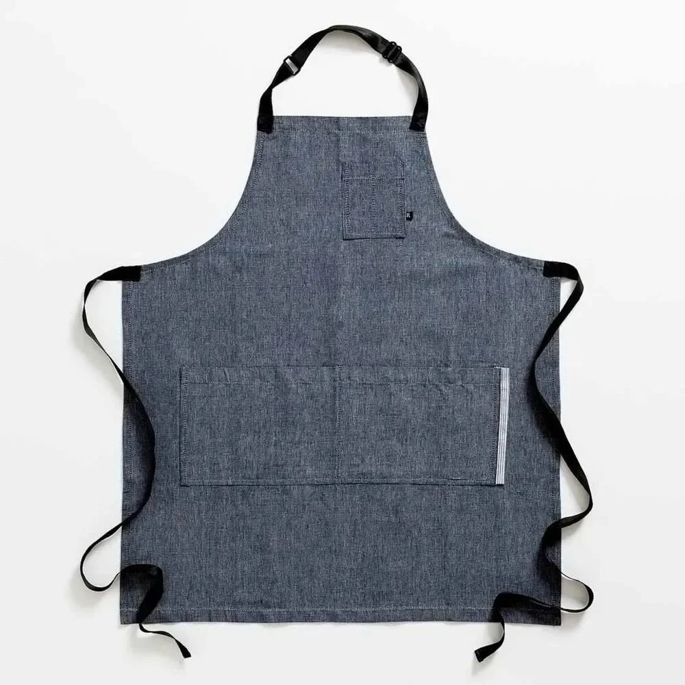 Reluctant Trading Classic Chef Apron, Blue Denim with Black Straps, Men or Women